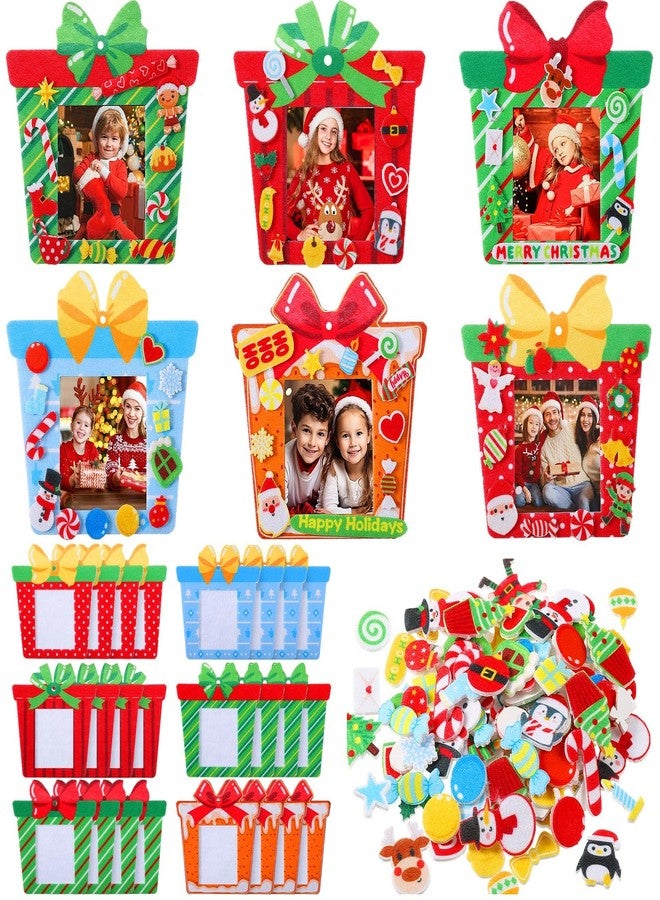 Blosssound 324 Pcs Christmas DIY Photo Frames Crafts Kit Felt Present Box Picture Frame Xmas Snowman Santa Stickers for Xmas Holiday Party Classroom DIY Activity Tree Decor (Present Box) - Image 1